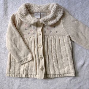 Koala Kids Embroidered Stars & Hearts Buttoned Knit Sweater Ivory Size 12 Months
